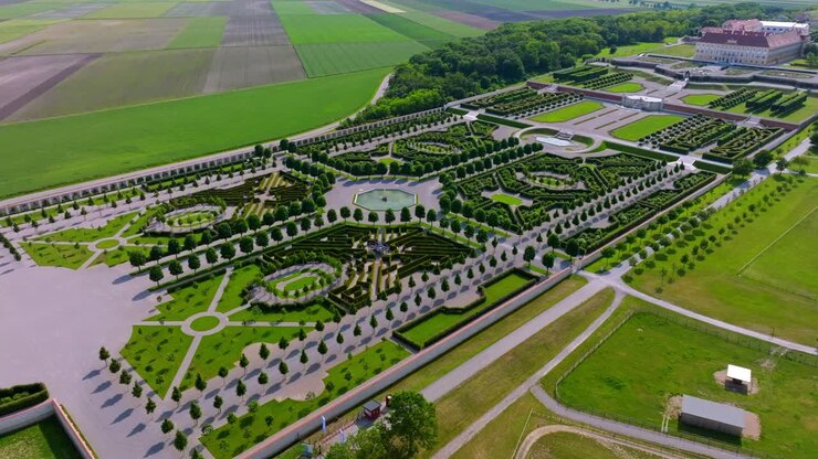 Baroque Garden Of The Palace Schloss Hof In Austria - aerial panoramic