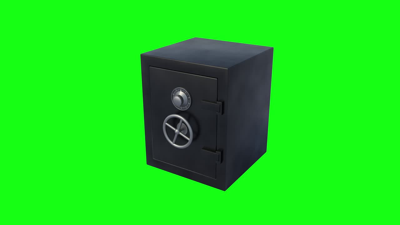 4k video of stack of gold bars and coins in strongbox on green background.