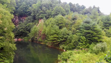 Video-De-Drones-De-4k-De-La-Sucursal-De-Burnett-En-Emerald-Village-Cerca-De-Little-Switzerland,-Nc-El-Día-De-Verano-12