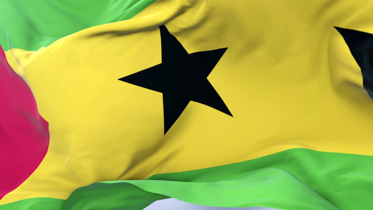 bandera de são tomé y príncipe agitando el viento en lento con el cielo azul, bucle