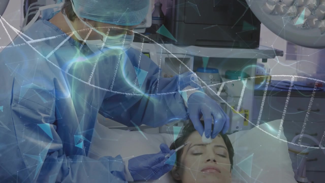 Animazione di rete di connessioni su diversi medici, uomini e donne