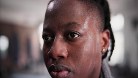 close-up of a person sweating during exercise
