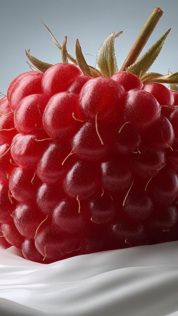 Close-Up of Fresh Raspberry: A Vibrant Red Fruit with Textured Surface and Glistening Juices, Perfect for Culinary Creations and Healthy Snacking