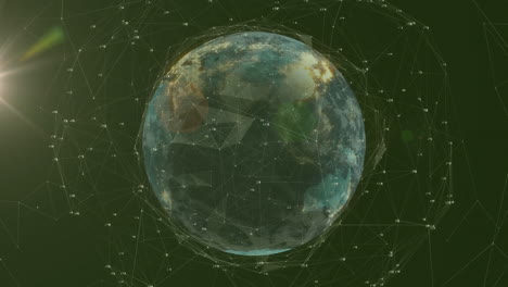 animación de puntos de luz y globo sobre una red de conexiones