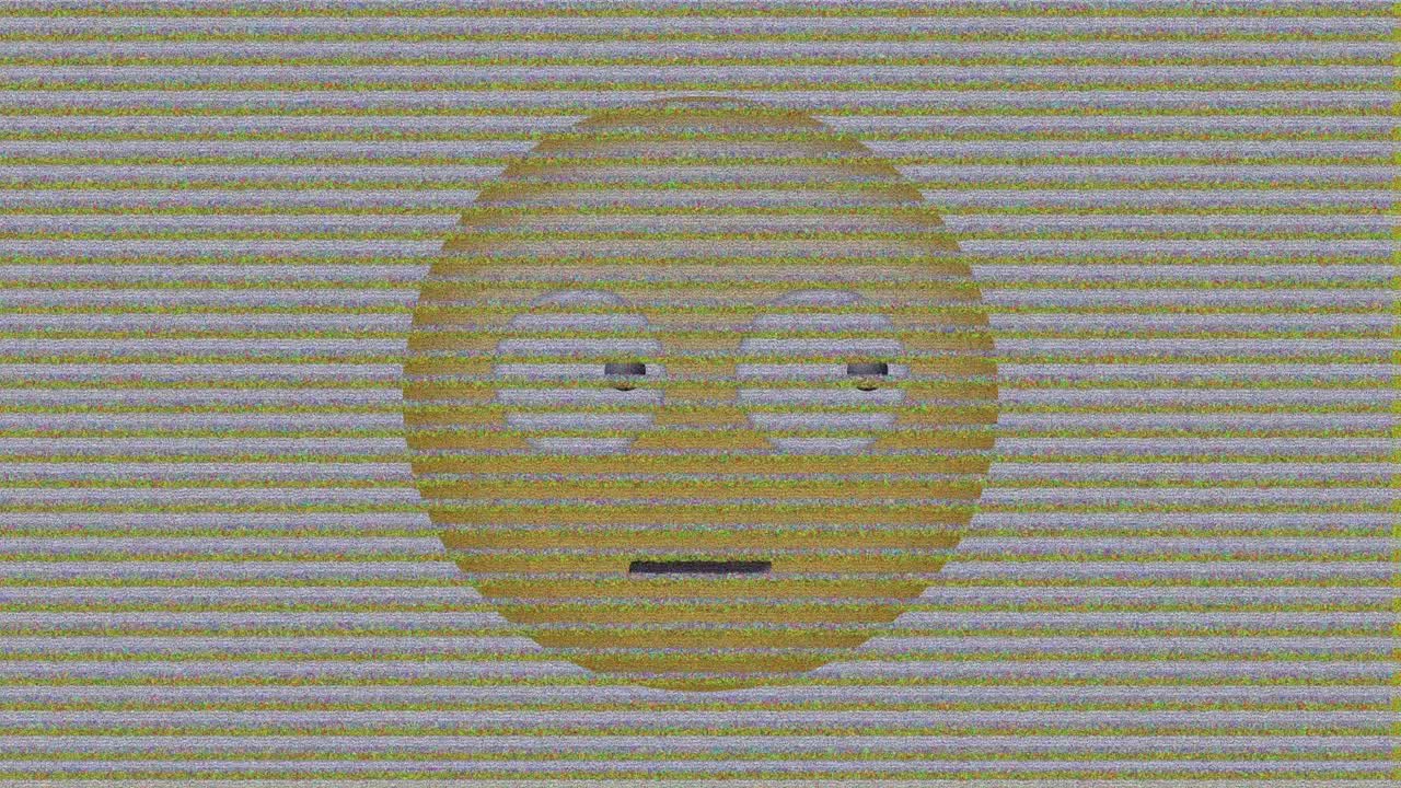 검은색 배경에 혼란스러운 얼굴 이모티콘 위에 tv의 디지털 애니메이션 정적 효과