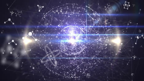 animation of glowing network connections forming spherical structure with particles