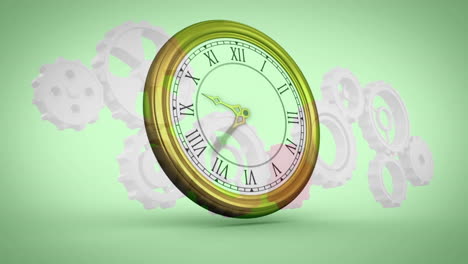 animación del reloj sobre los engranajes que trabajan en segundo plano