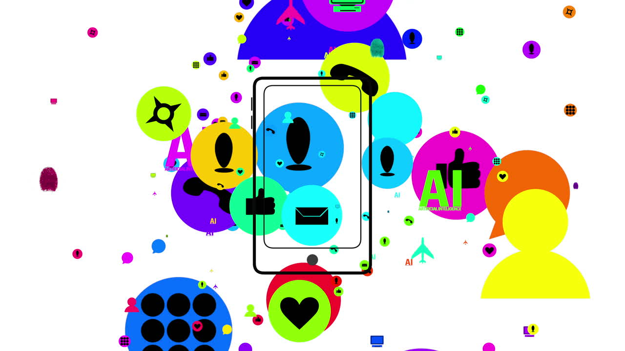 Uma matriz dinâmica de ícones sociais e IDs digitais representando a personificação do usuário. Perfeito para tendências de redes sociais, conectividade e conceitos de marketing digital