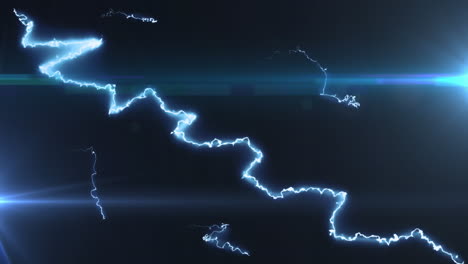 animation of glowing blue lightning flashes and white beam of light on dark background