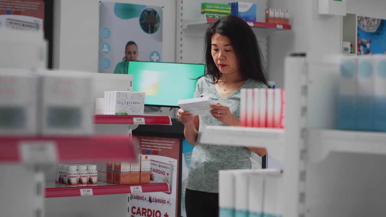 Woman shopping for medicine in a pharmacy