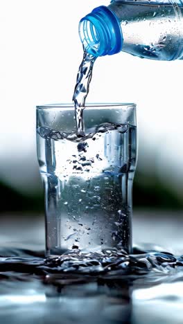 clean water pouring from a water bottle into a glass
