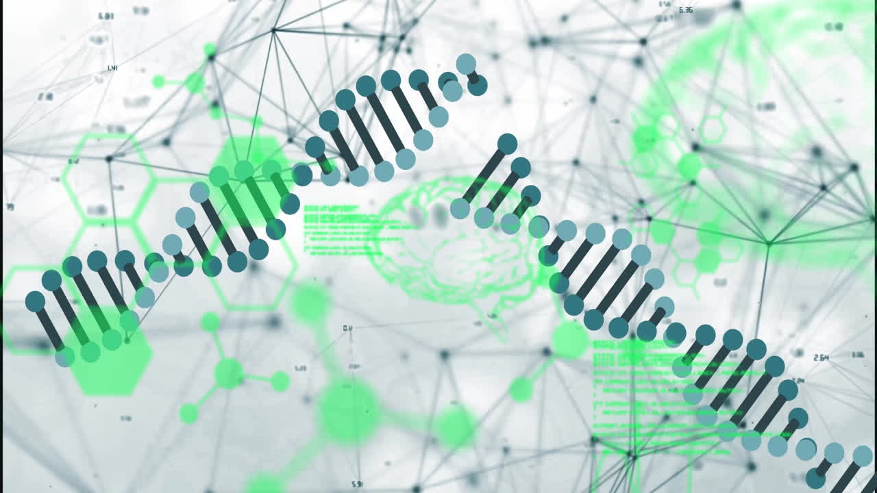 Animation of dna strands, human brains and data processing