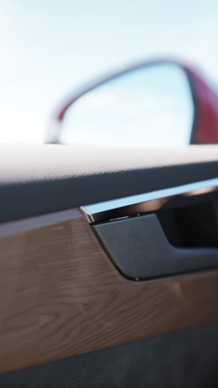 primer plano de una manija de la puerta del coche con adornos de madera