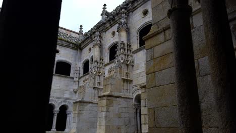 hall view of the interior stone walls of santo estevo monastery, spain