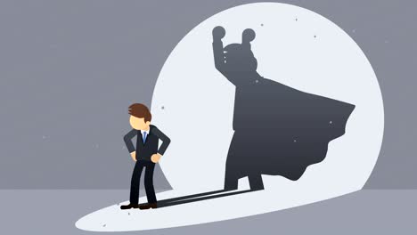 businessman standing with superhero shadow. business symbol. winner and challenge concept. comic loop animation.