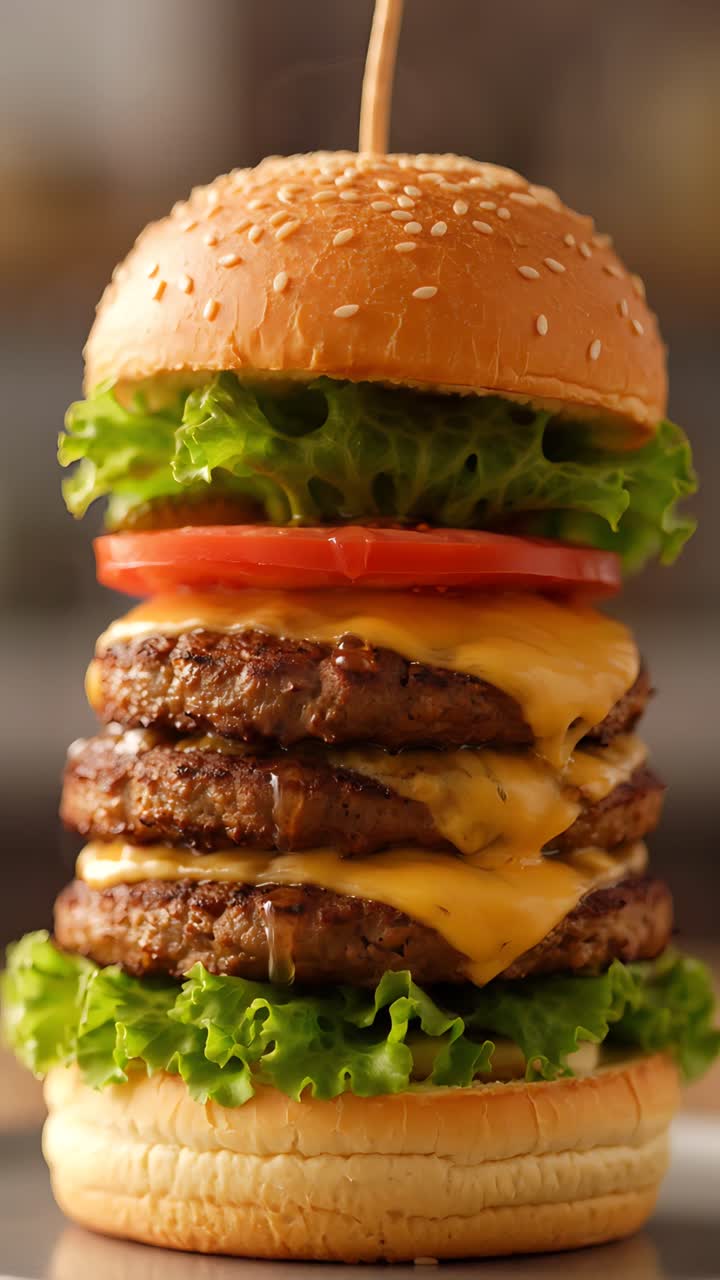 Hamburger Succoso Primo Piano Sfondo Bokeh 4K