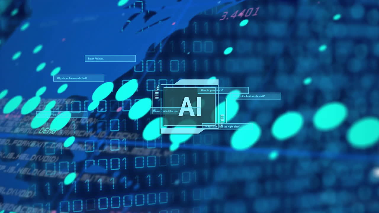 アニメーション テキストとバイナリ・コーディング データ処理 世界地図