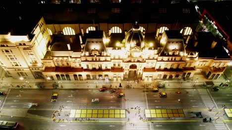 Aerial Tilt Down of Constitucion Square Station Terminal at Night, Buenos Aires