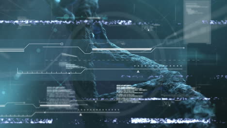 animación de glitch y datos diversos sobre la cadena de adn en el fondo de la marina
