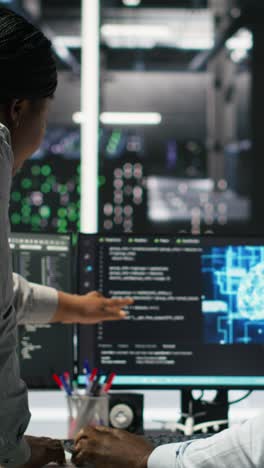 vertical video manager supervising data center engineer using ai neural network models