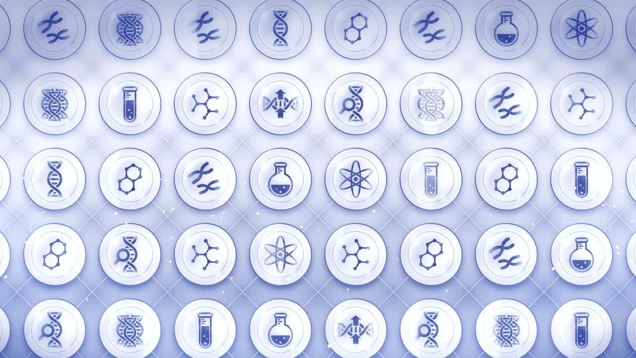 유전자 아이콘 세트, 생명공학 배경, cg 루프 애니메이션