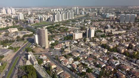 moving down from high-altitude over tall new buildings