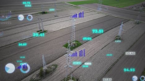 Digital-data-graphic-overlay-over-pylon-electrical-towers