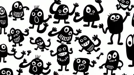 black and white cartoon monster doodles pattern