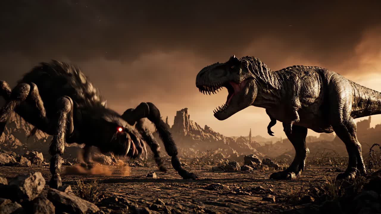 Giant Spider versus T-Rex Battle