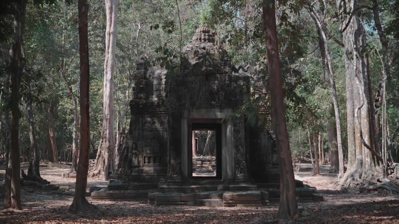 ruinas de templos antiguos en angkor wat rodeadas de bosque
