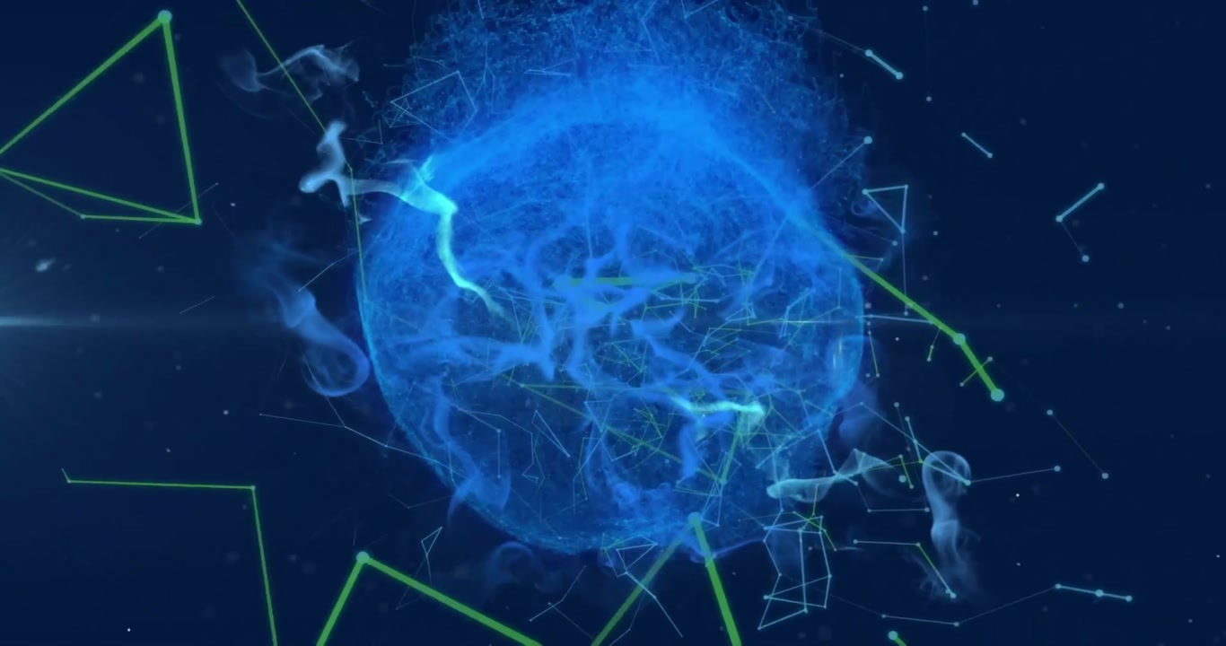 Animation of networks of connections over blue sphere on blue background