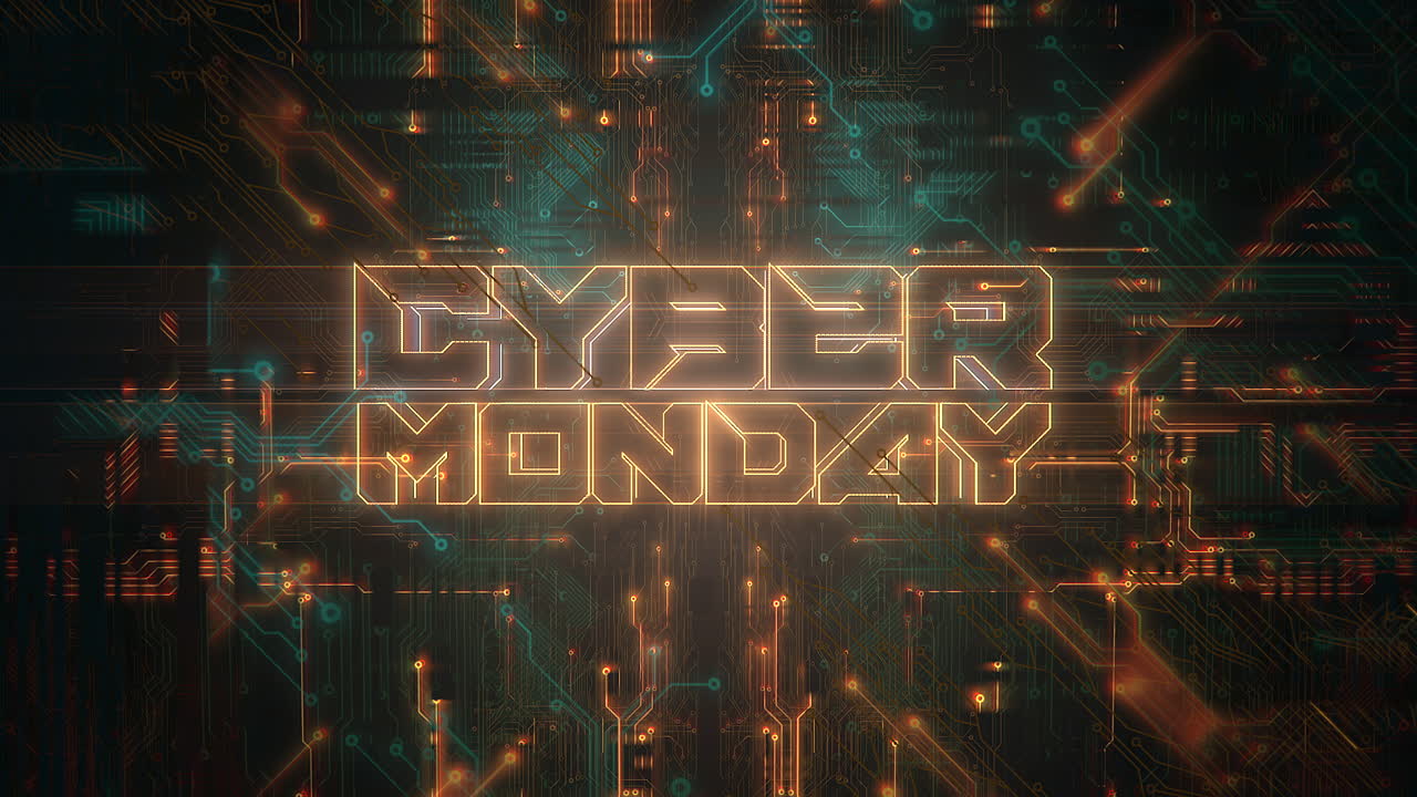 Cyber Monday on motherboard with neon light 1