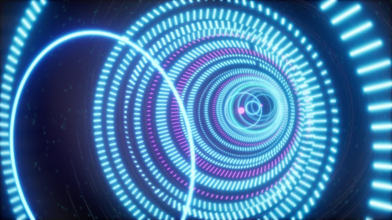 Abstract Circular Cybernetic Tunnel With Glowing Neon Lights