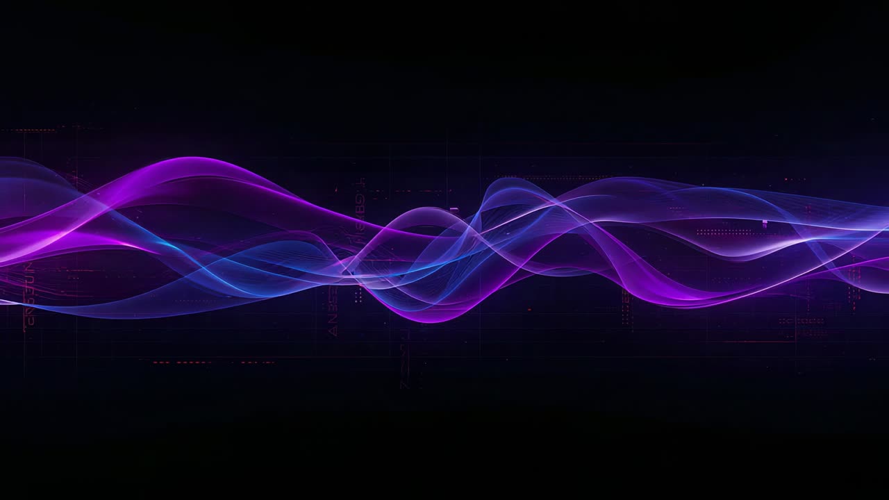 Shifting ribbon waves phasing across black void, showing white highlights and red markers