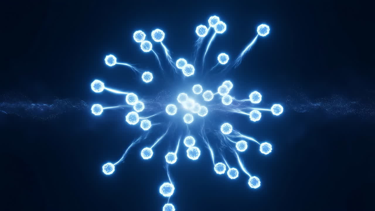Abstract Blue Glowing Molecular or Neural Network Growth