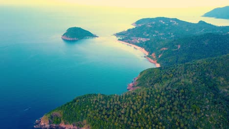 Koh-Ma-Push-In-of-Mae-Haad-Beach-Aerial-Drone-View-Tropical-Island-Destination-North-Koh-Phangan-Island-Gulf-of-Thailand