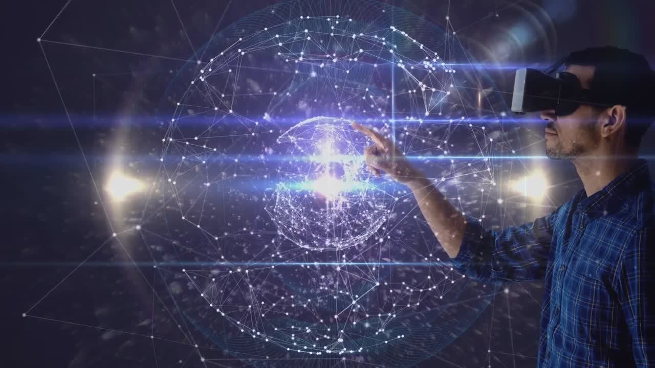 hombre usando vr con globo giratorio