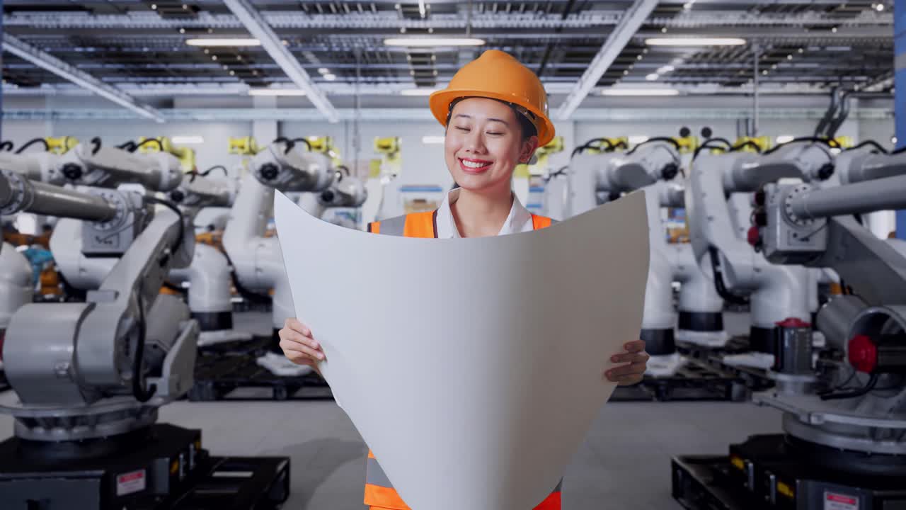Engineer Reviewing Plans in a Robotics Factory