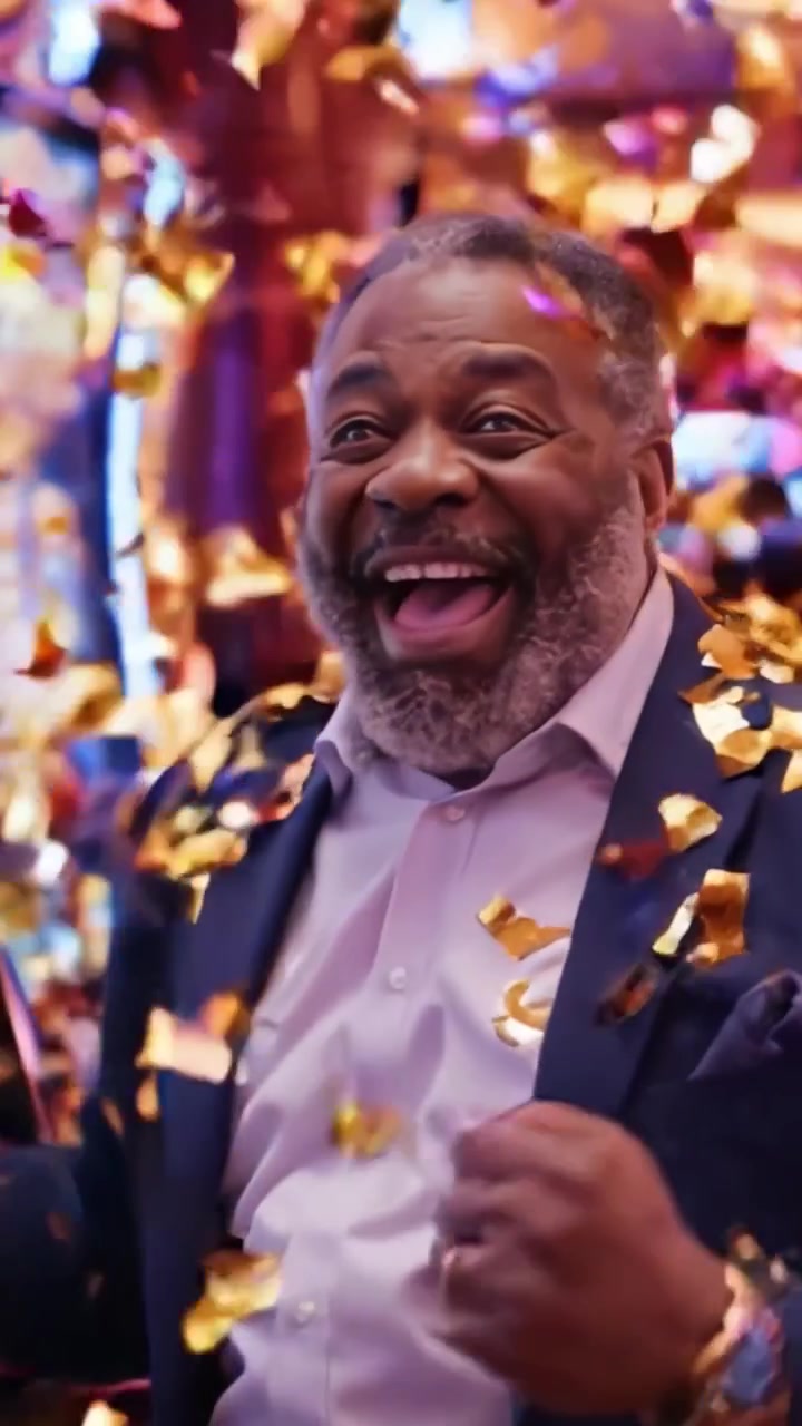 Joyous Celebration and Victory in a Vibrant Casino Environment Captured in Two Scenes: The Excitement from Winning and a Festive Atmosphere with Confetti