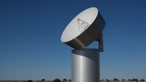 modern satellite dish and antenna tower against blue sky