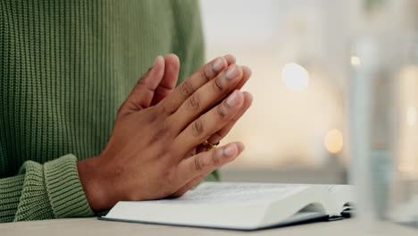 Praying,-hands-and-woman-with-bible-in-her-home