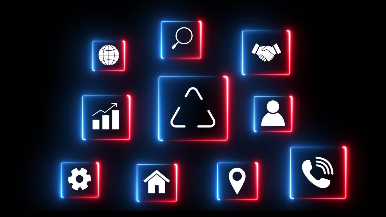 Animerede neonikoner, der vises i en digital gittergrænseflade