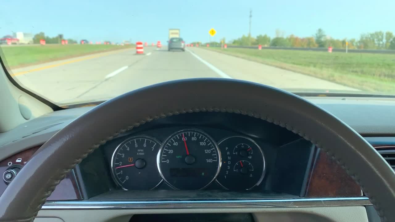 Driving along a Michigan highway during road construction