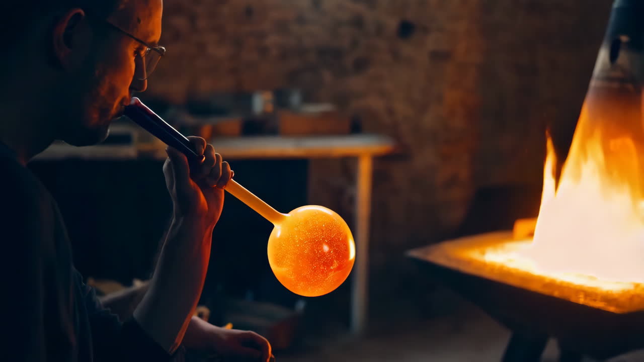 soplador de vidrio en el trabajo