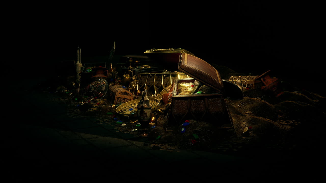 금 동전 이 들어 있는 보물 상자 를 열