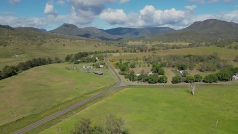 Aerial-views-over-farmland-in-Lamington-in-the-Scenic-Rim,-Queensland,-Australia