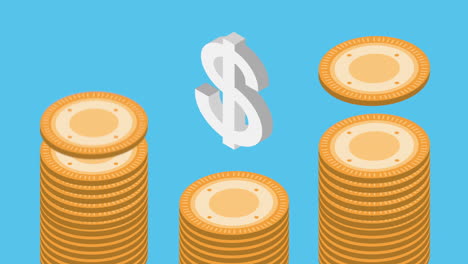 pile coins money dollars animation