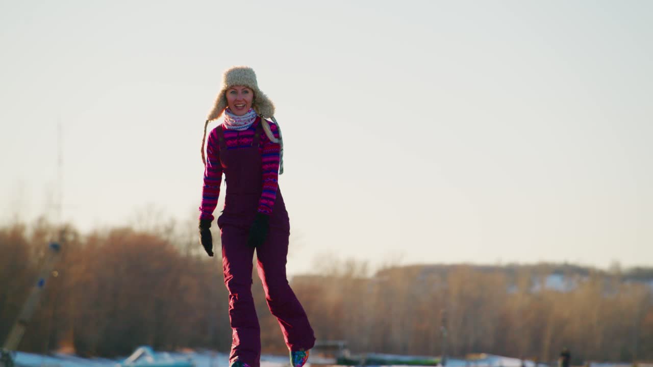 Woman Ice Skating on a Frozen Lake