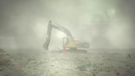 Green-glowing-lights-over-digger-in-rubbish-disposal-site