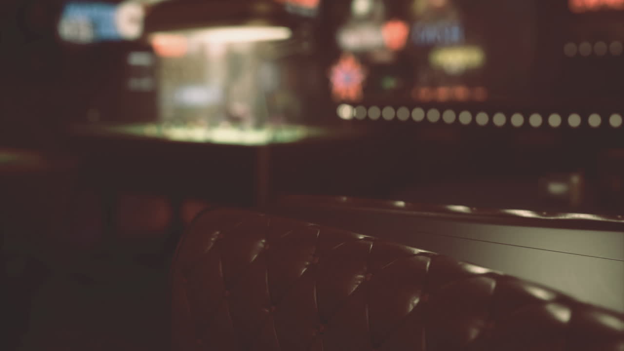 Cozy bar interior with dim lighting and leather seating for evening relaxation
